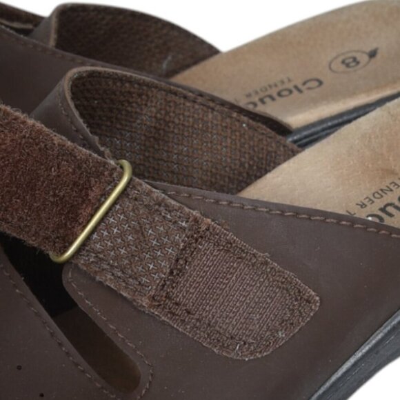 Cloud Lites Tender Tootsies Brown Leather Slide Sandals Velcro Slip On Size 8 - Picture 4 of 9